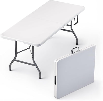2 Pack of 6 Feet Foldable Table with Built in Handle & Steel Legs | 6FT Heavy Duty Folding Portable | Perfect for Party, Dining, Wedding, Events, Picnic Indoor, Outdoor Camping Folding - 6 Foot