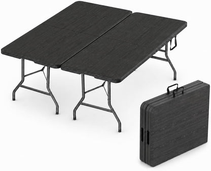 2 Pack of 6 Feet Foldable Table with Built in Handle & Steel Legs | 6FT Heavy Duty Folding Portable | Perfect for Party, Dining, Wedding, Events, Picnic Indoor, Outdoor Camping Folding - 6 Foot