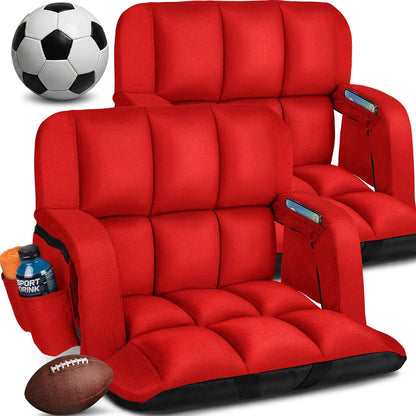 2-Pack Stadium Seats with Back Support – 12-Grid 4.7" Thick Cushion, 6 Reclining Positions & Extra-Wide Comfort
