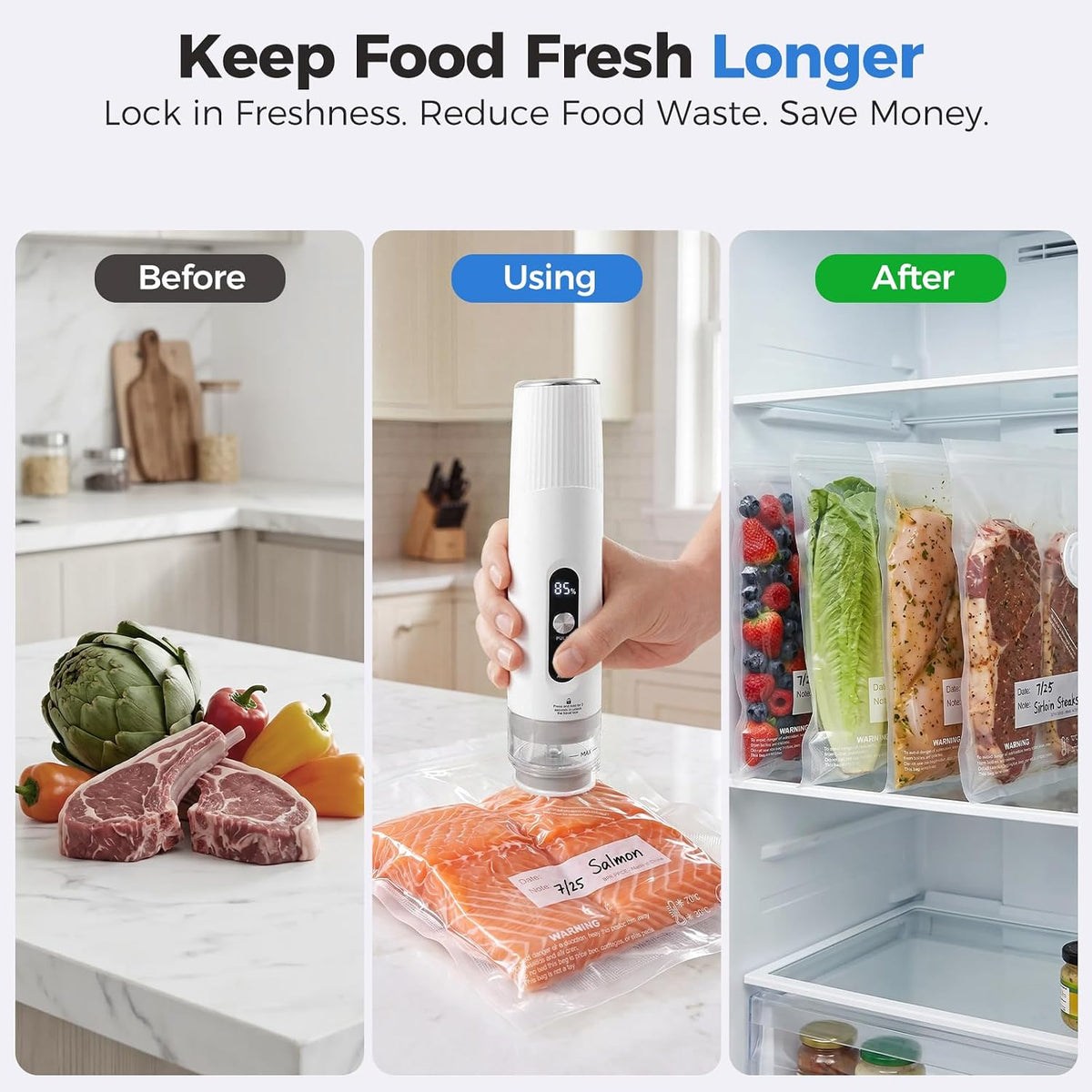 Handheld Food Vacuum Sealer – Compact Kitchen Sealer with 30 Reusable Vacuum Bags