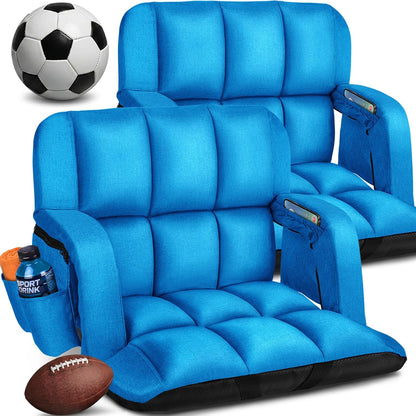 2-Pack Stadium Seats with Back Support – 12-Grid 4.7" Thick Cushion, 6 Reclining Positions & Extra-Wide Comfort