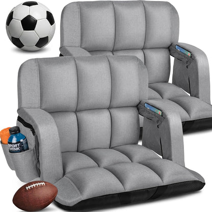 2-Pack Stadium Seats with Back Support – 12-Grid 4.7" Thick Cushion, 6 Reclining Positions & Extra-Wide Comfort