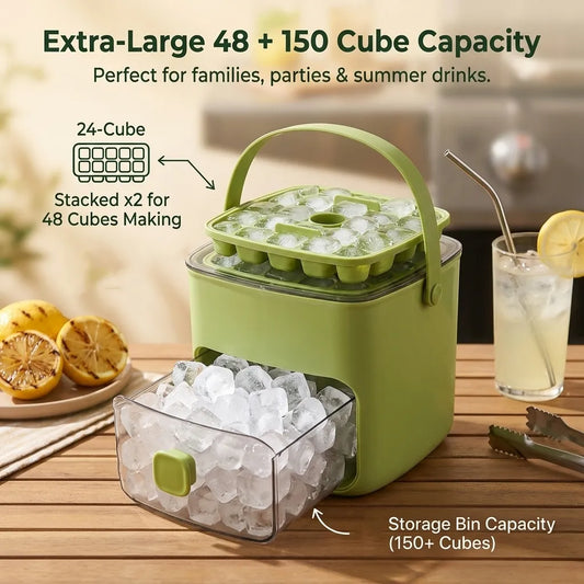 2-in-1 Large Capacity Ice Mold & Storage Bin Set 🧊(More fun and better than it looks on video✨)