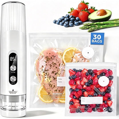 Handheld Food Vacuum Sealer – Compact Kitchen Sealer with 30 Reusable Vacuum Bags